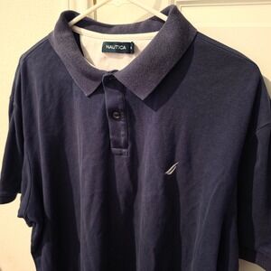 Nautica Mens XXL Navy Blue Short Sleeve Polo Shirt Embroidered Logo Cotton Blend